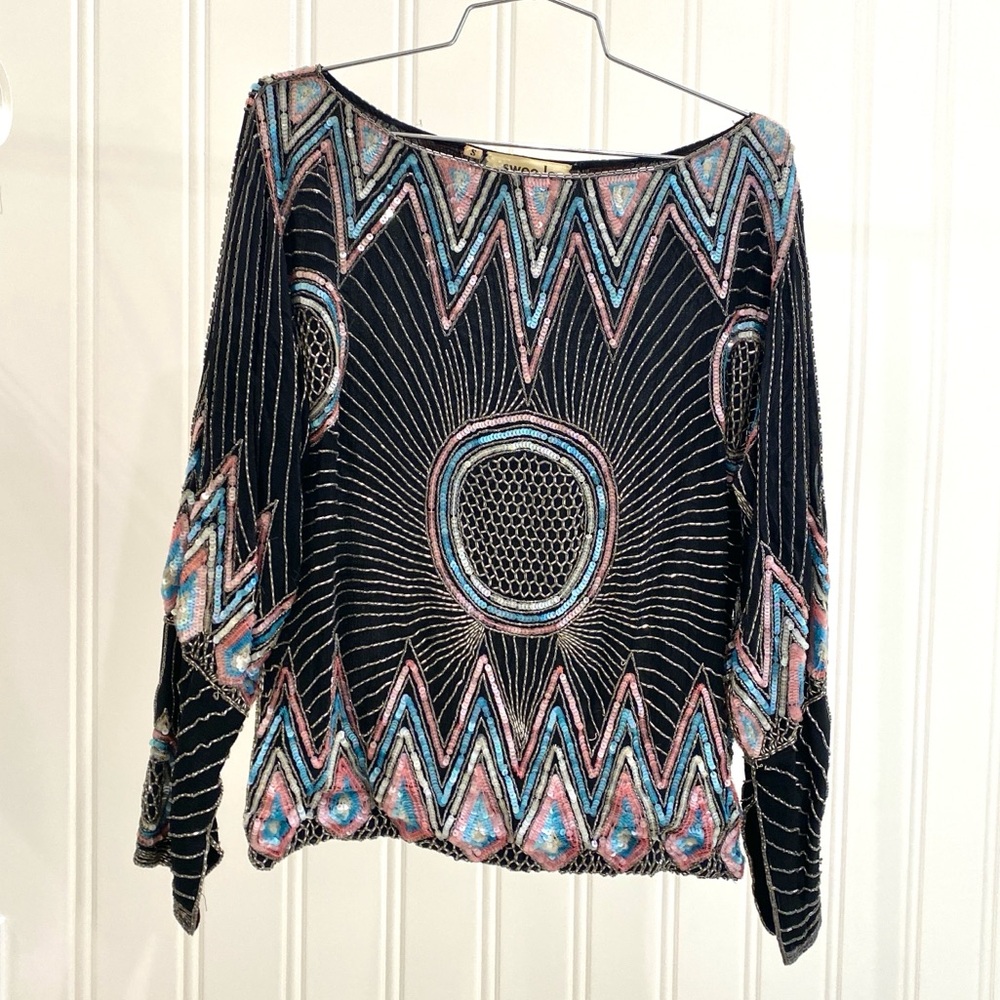 Vintage 1980s Swee Lo silk sequin top STUNNING MUSEUM QUALITY